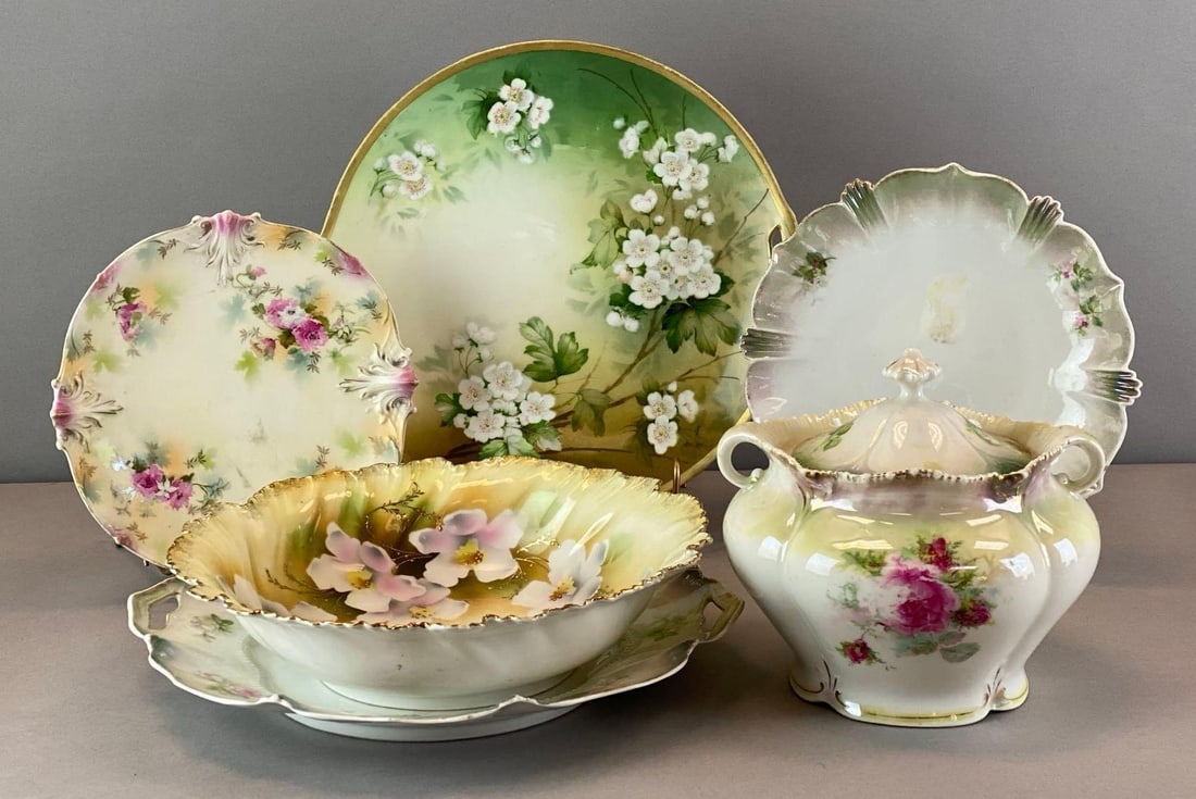 Group of 6 RS Prussia/German Floral Porcelain Plates and More (1 of 5)