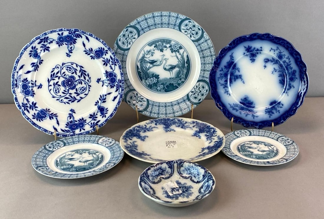 Group of 7 Blue Transferware Plates and More (1 of 4)