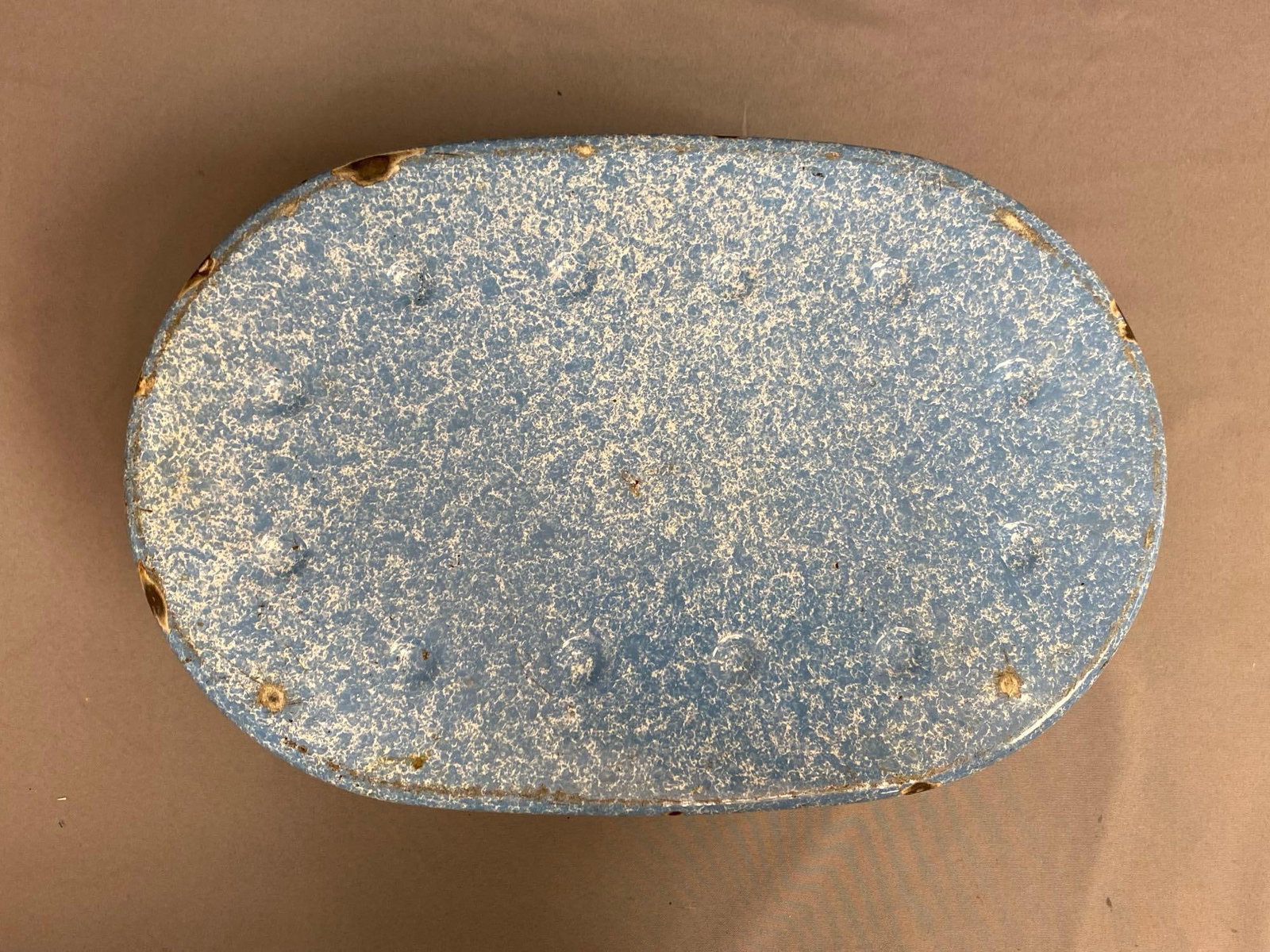 Vintage Blue Sponge Enamelware Roaster - 3