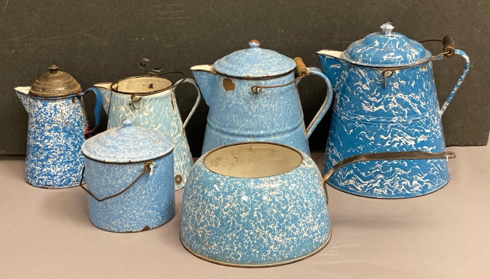 Group of Vintage Blue Enamelware Coffee Boilers and More (1 of 3)