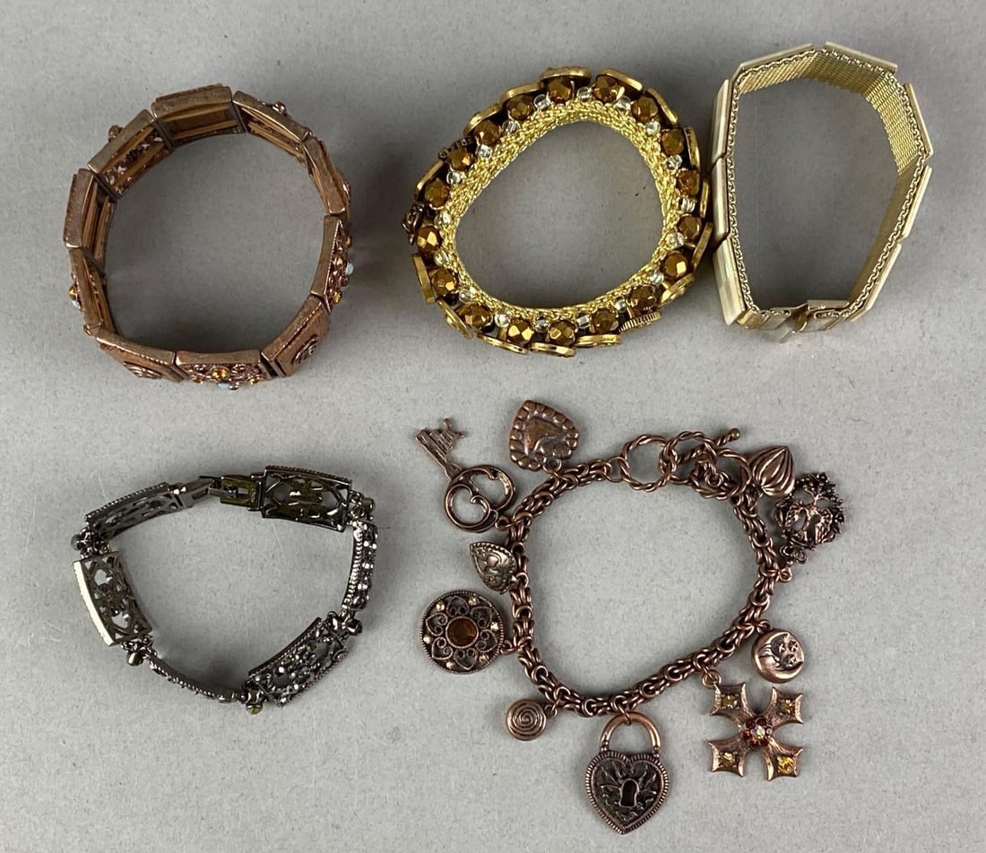 Group of 5 Costume Jewelry Bracelets: Largest measures 7 inches L