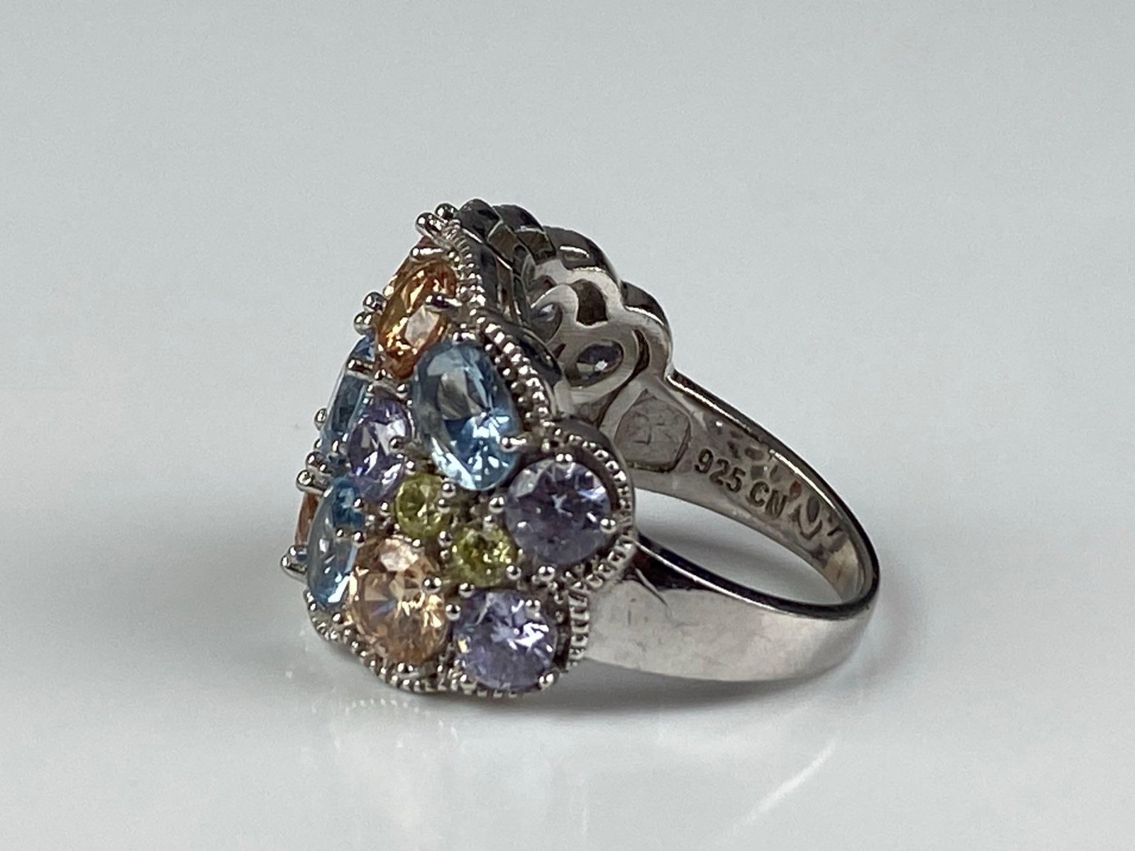 FZN Signed Sterling Silver Multi-Stone Cluster Ring - 2