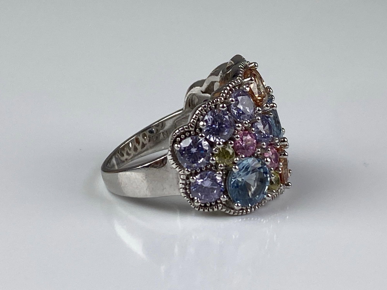 FZN Signed Sterling Silver Multi-Stone Cluster Ring - 4