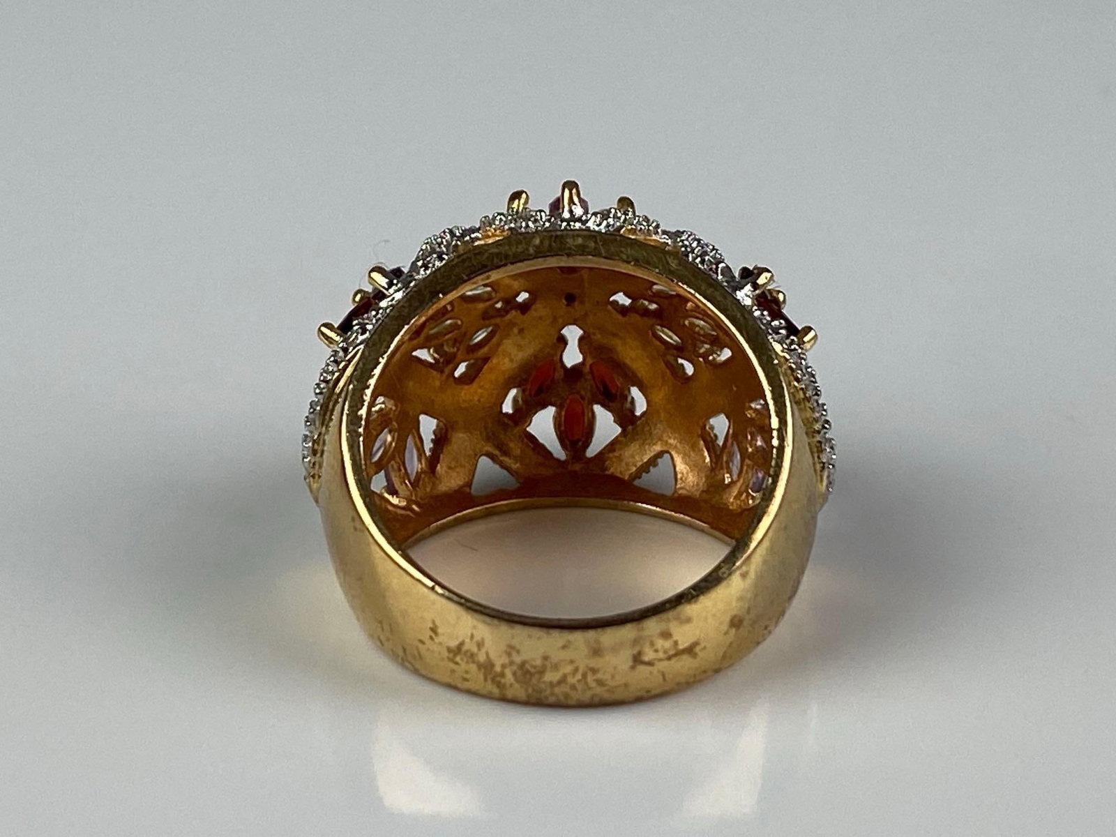 Signed Sterling Silver Gold Plates Multi-Stone Cluster Openwork Ring - 3