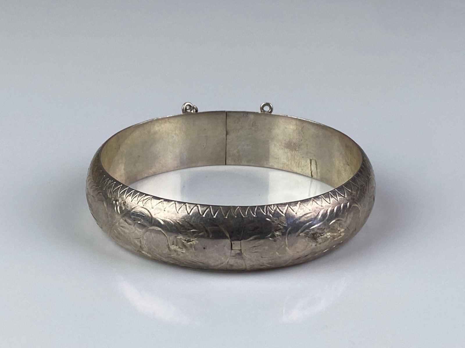 Sterling Silver Engraved Hinged Bangle - 2
