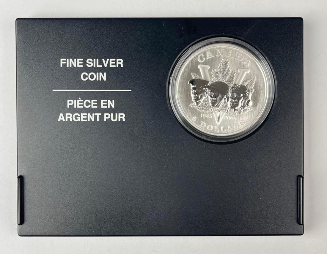 2005 Royal Canadian Mint $5 60th Anniversary End of Second World War 1 oz 99.99 Fine Silver Proof (1 of 3)