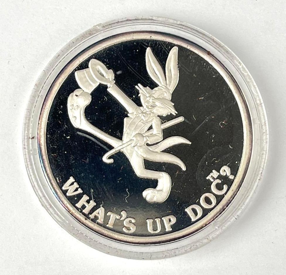 1990 WB Bugs Bunny 50th Birthday 1 oz .999 Fine Silver Round: 1990 WB Bugs Bunny 50th Birthday 1 oz .999 Fine Silver Round