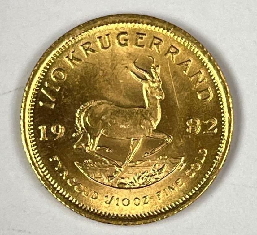 1982 South Africa Krugerrand 1/10 oz Fine Gold Coin: 1982 South Africa Krugerrand 1/10 oz Fine Gold Coin