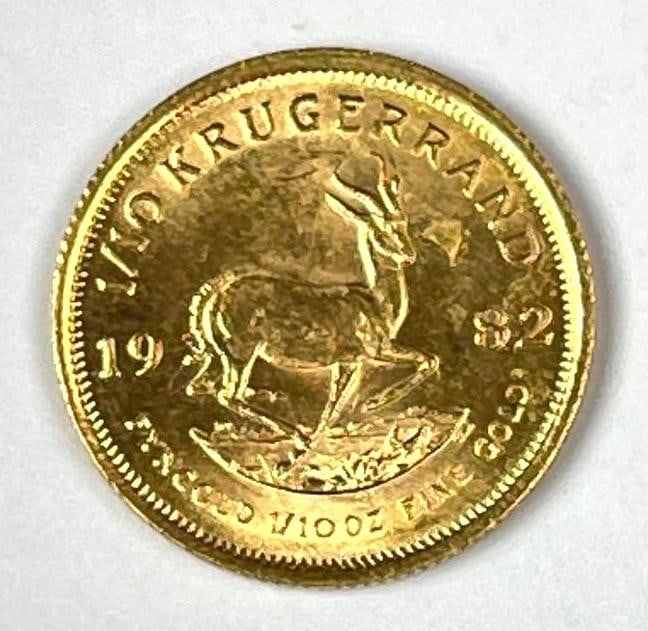 1982 South Africa Krugerrand 1/10 oz Fine Gold Coin: 1982 South Africa Krugerrand 1/10 oz Fine Gold Coin