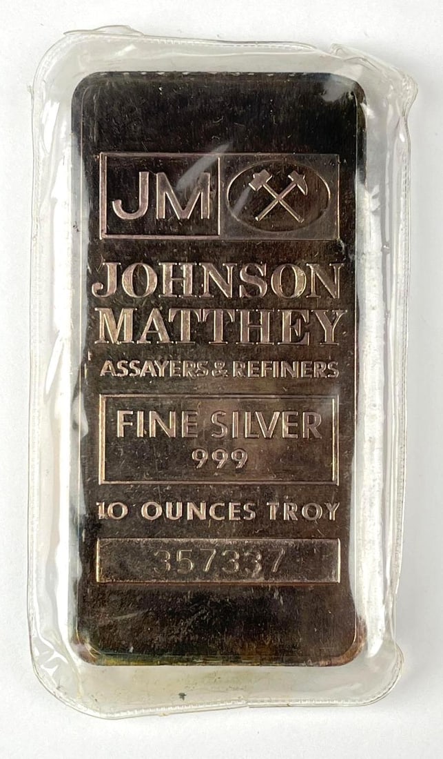 Johnson Matthey 10 oz 999 Fine Silver Ingot/ Bar: Johnson Matthey 10 oz 999 Fine Silver Ingot/ Bar