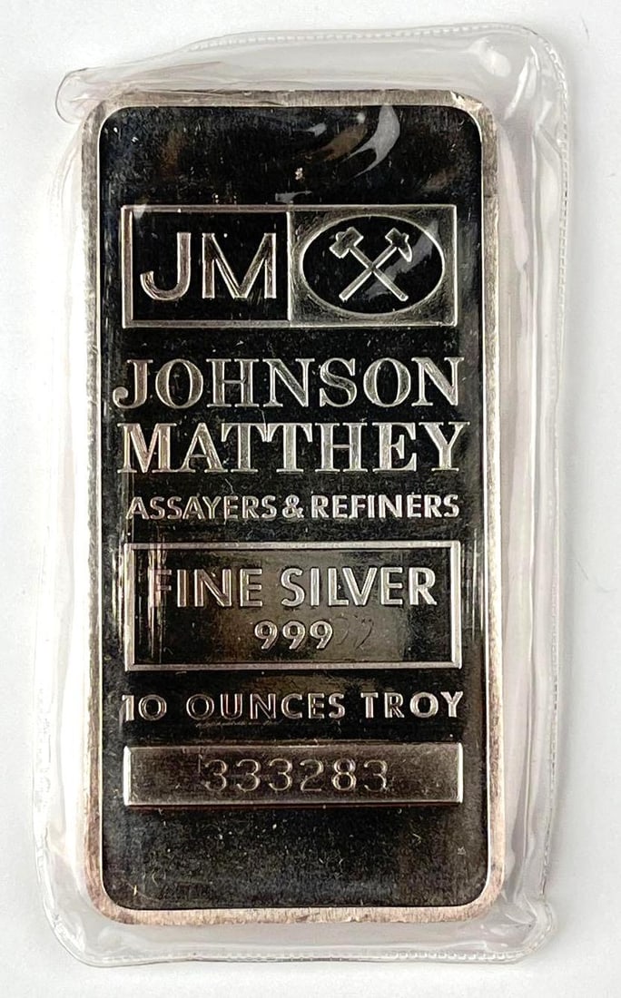 Johnson Matthey 10 oz 999 Fine Silver Ingot/ Bar: Johnson Matthey 10 oz 999 Fine Silver Ingot/ Bar