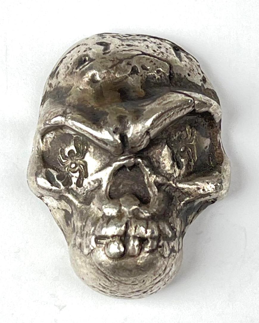 MK Barz Hand Poured Skull 2.5 oz .999 Fine Silver Ingot/ Bar: MK Barz Hand Poured Skull 2.5 oz .999 Fine Silver Ingot/ Bar