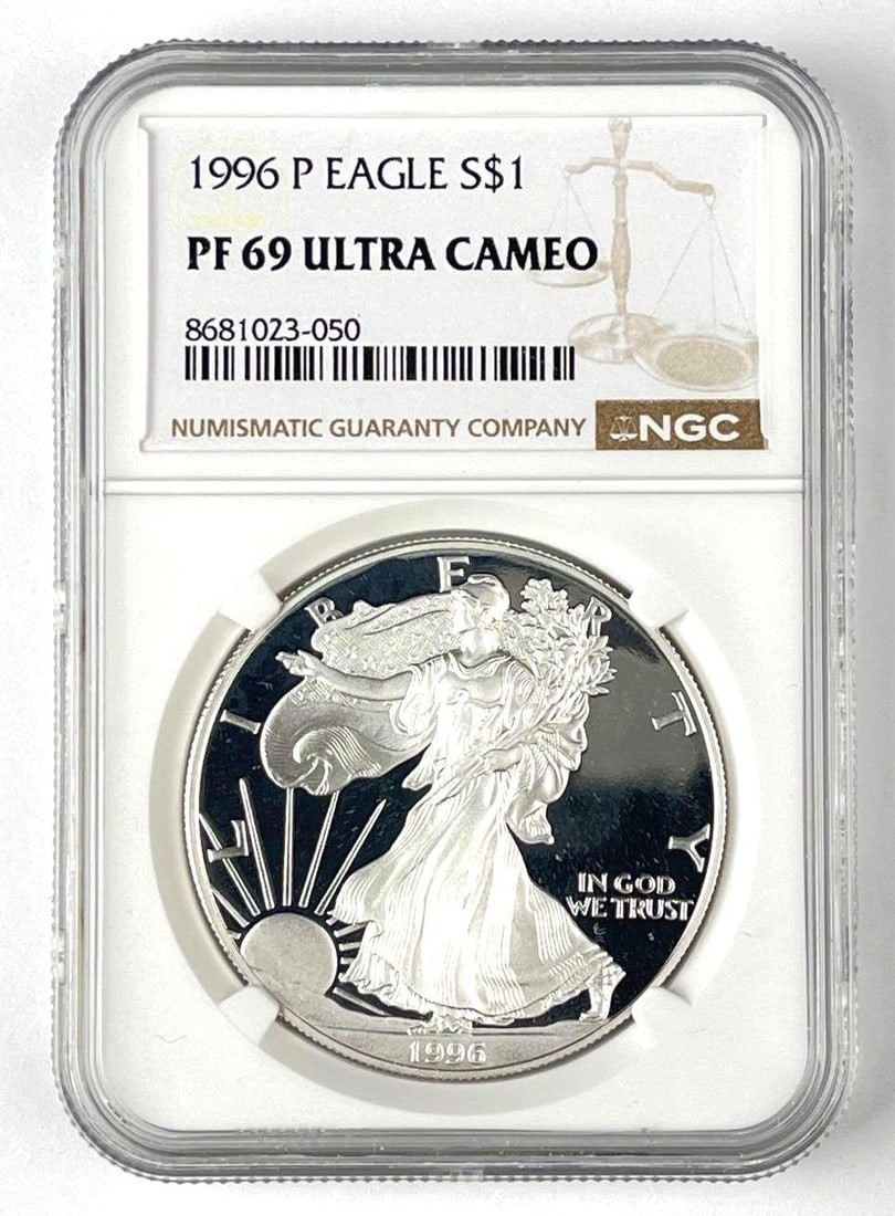 1996 US $1 American Silver Eagle 1 oz Fine Silver Coin NGC PF69 Ultra Cameo: 1996 US $1 American Silver Eagle 1 oz Fine Silver Coin NGC PF69 Ultra Cameo