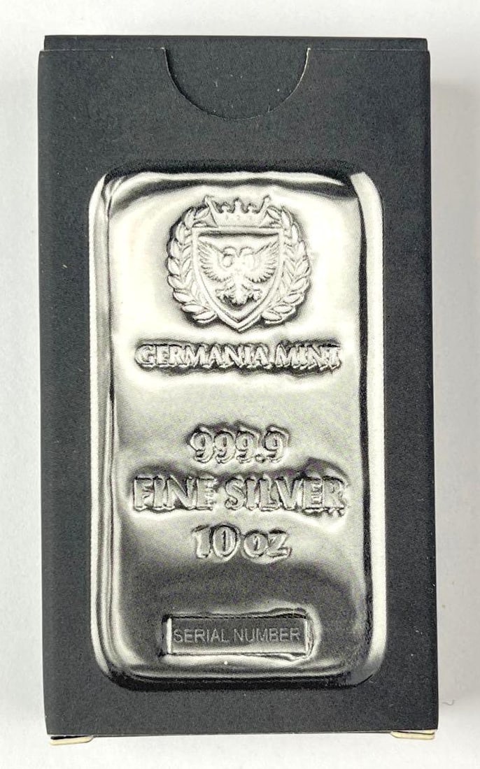 Germania Mint 10 oz 999.9 Fine Silver Ingot/ Bar: Germania Mint 10 oz 999.9 Fine Silver Ingot/ Bar