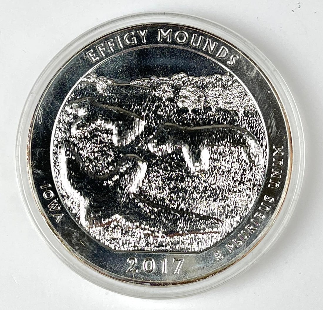 2017 US ATB Effigy Mounds Iowa 5 oz .999 Fine Silver Round: 2017 US ATB Effigy Mounds Iowa 5 oz .999 Fine Silver Round