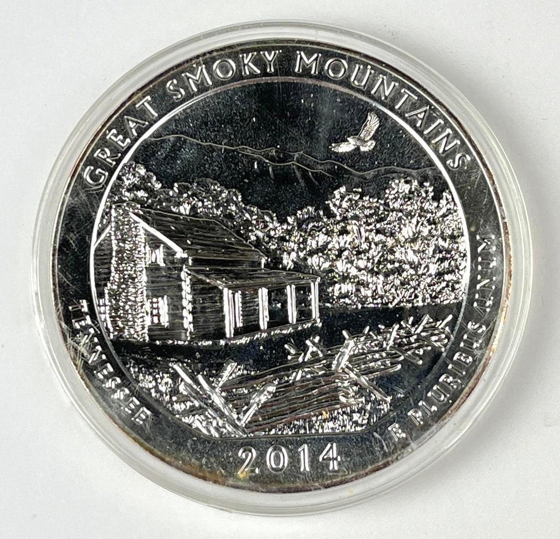 2014 US ATB Great Smoky Mountains Tennessee 5 oz .999 Fine Silver Round (1 of 2)