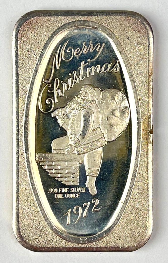1972 Merry Christmas 1 oz .999 Fine Silver Ingot/ Bar (1 of 2)