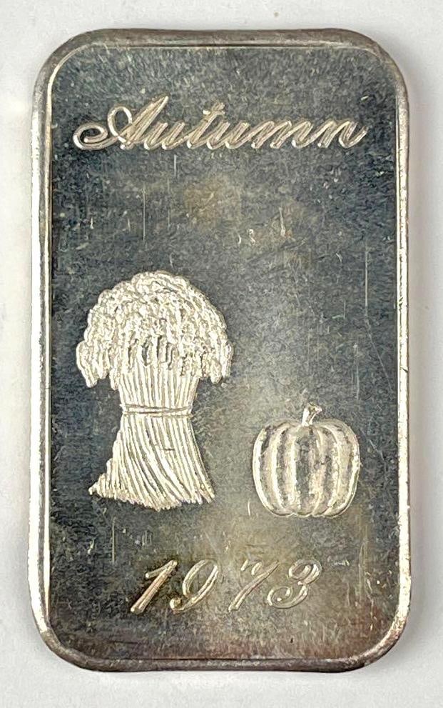 1973 Coin a Rama City Autumn 1 oz .999 Fine Silver Ingot/ Bar: 1973 Coin a Rama City Autumn 1 oz .999 Fine Silver Ingot/ Bar