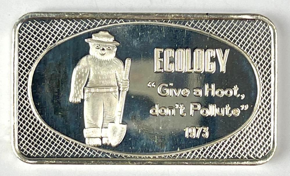 1973 Essay Fondeur Ecology 1 oz .999 Fine Silver Ingot/ Bar: 1973 Essay Fondeur Ecology 1 oz .999 Fine Silver Ingot/ Bar