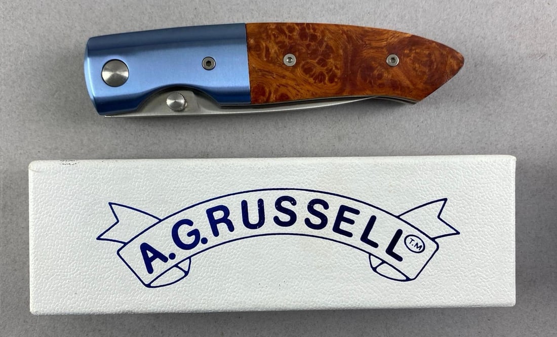 AG Russell Folding Pocket Knife: Made in japan, ATS-34 steel, measures 7 1/4 inches L with a 2 1/2 inches blade