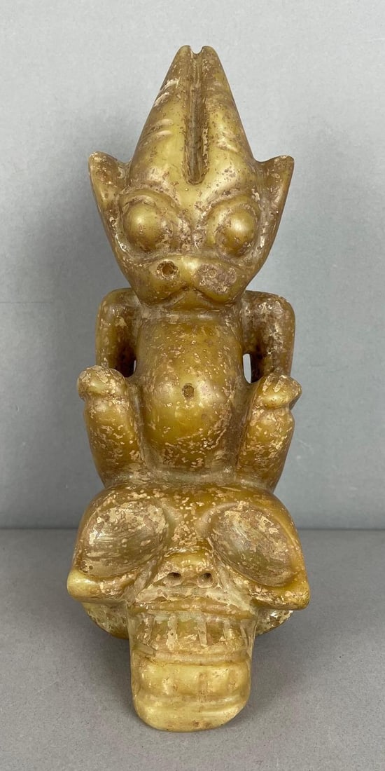 Vintage Hongshan Style Carved Nephrite Sun God Figure: Measures 9 1/2 inches tall