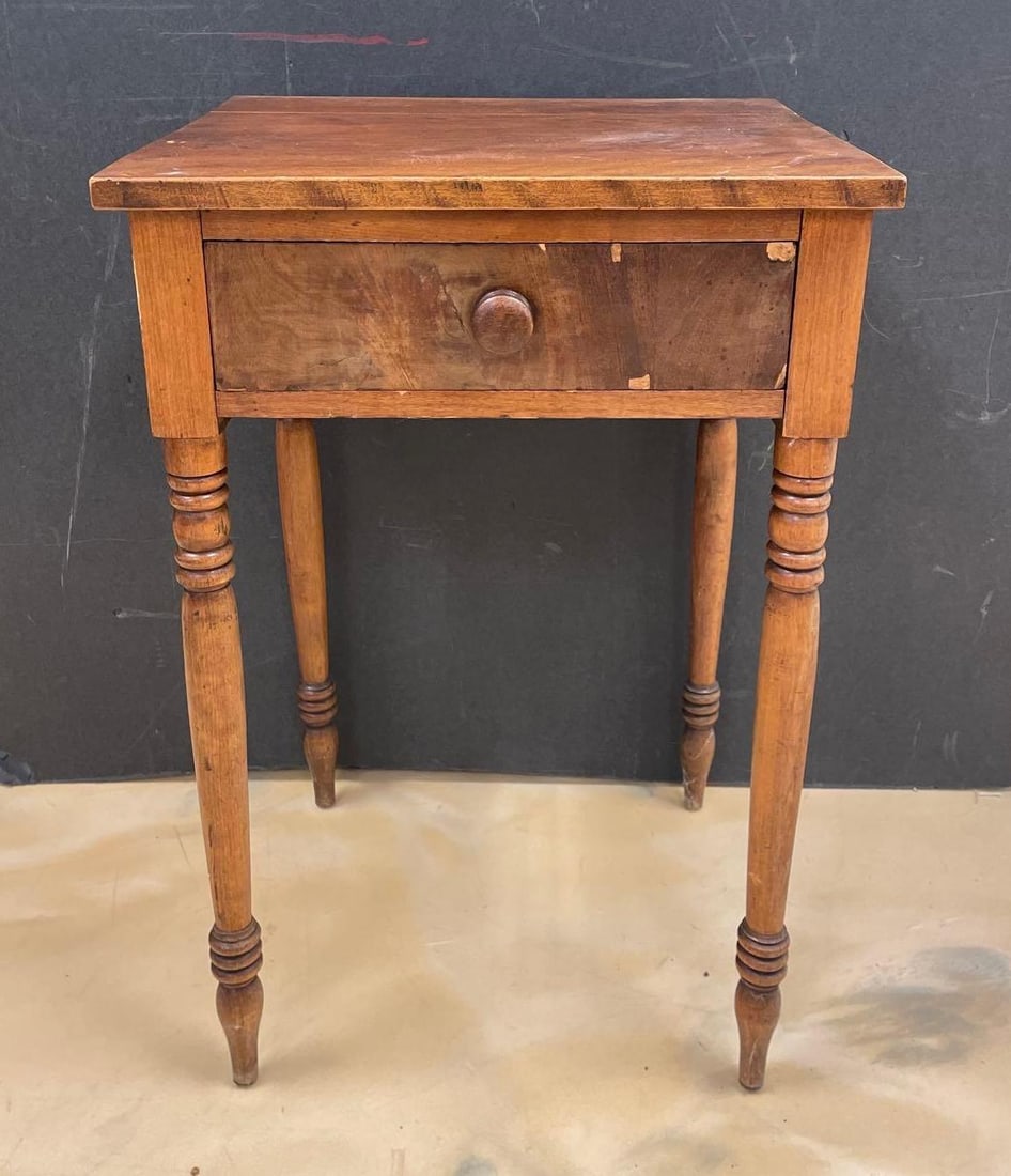 Antique Wood Single Drawer Side Table (1 of 3)