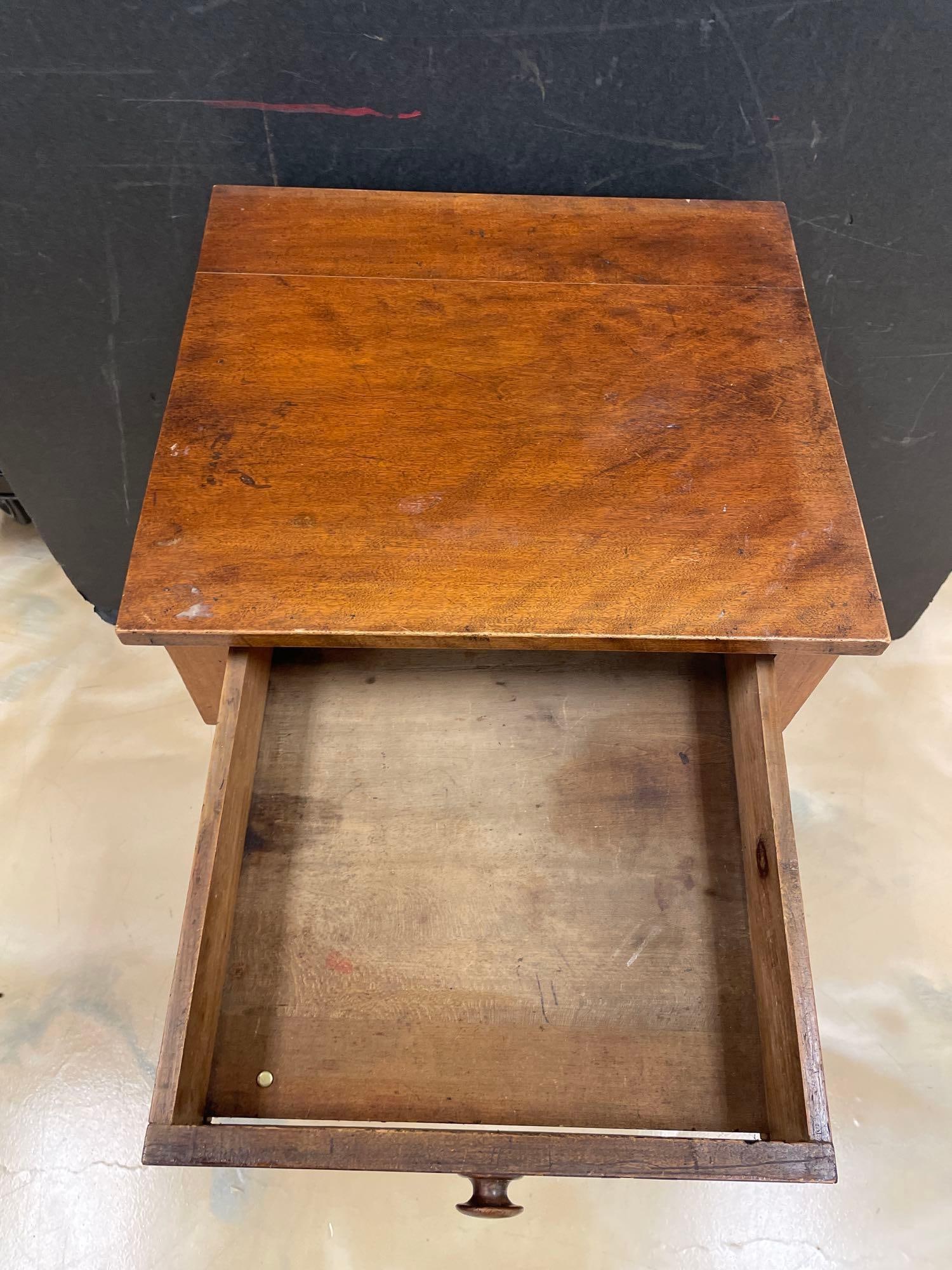 Antique Wood Single Drawer Side Table - 2