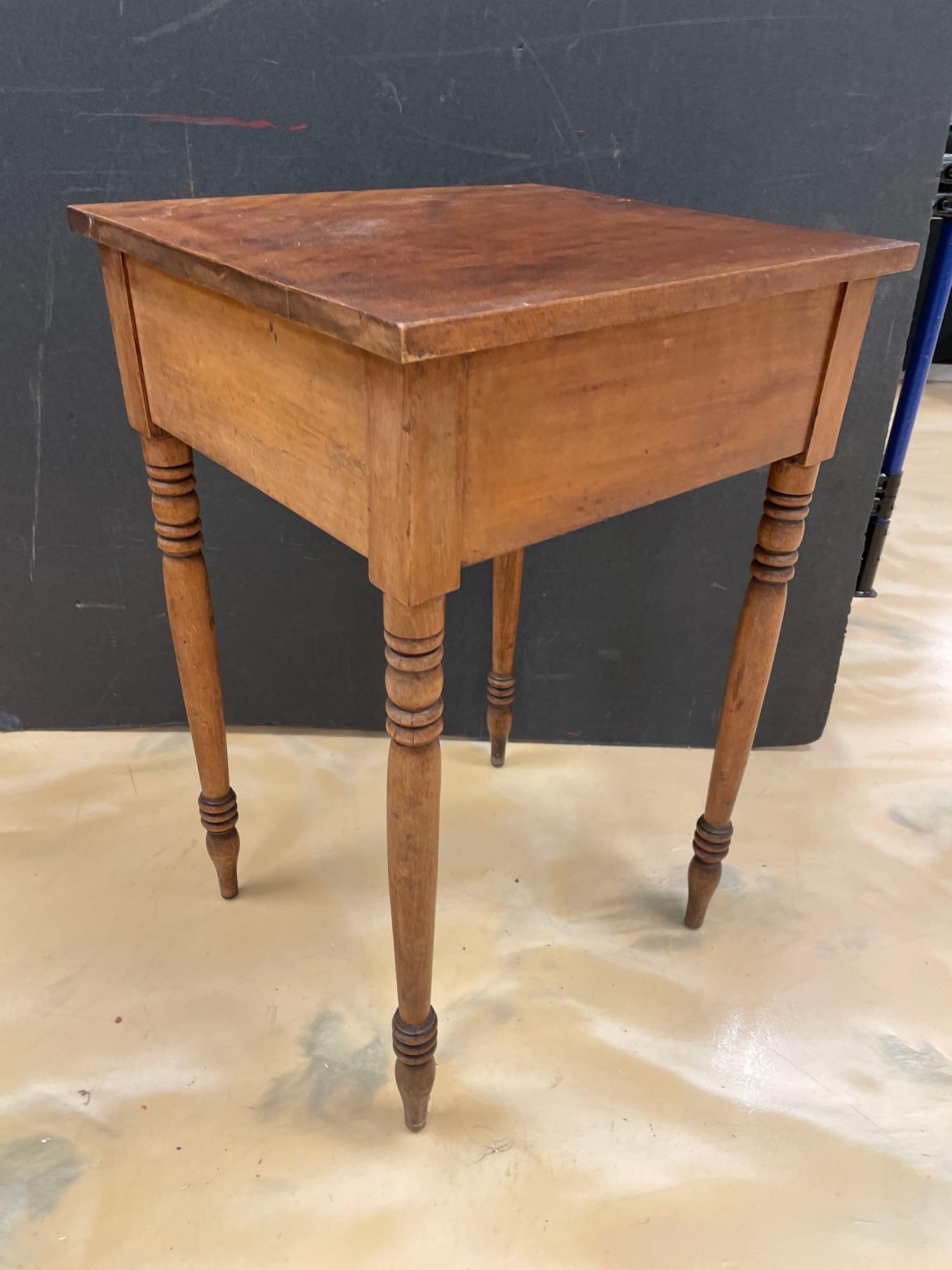 Antique Wood Single Drawer Side Table - 3