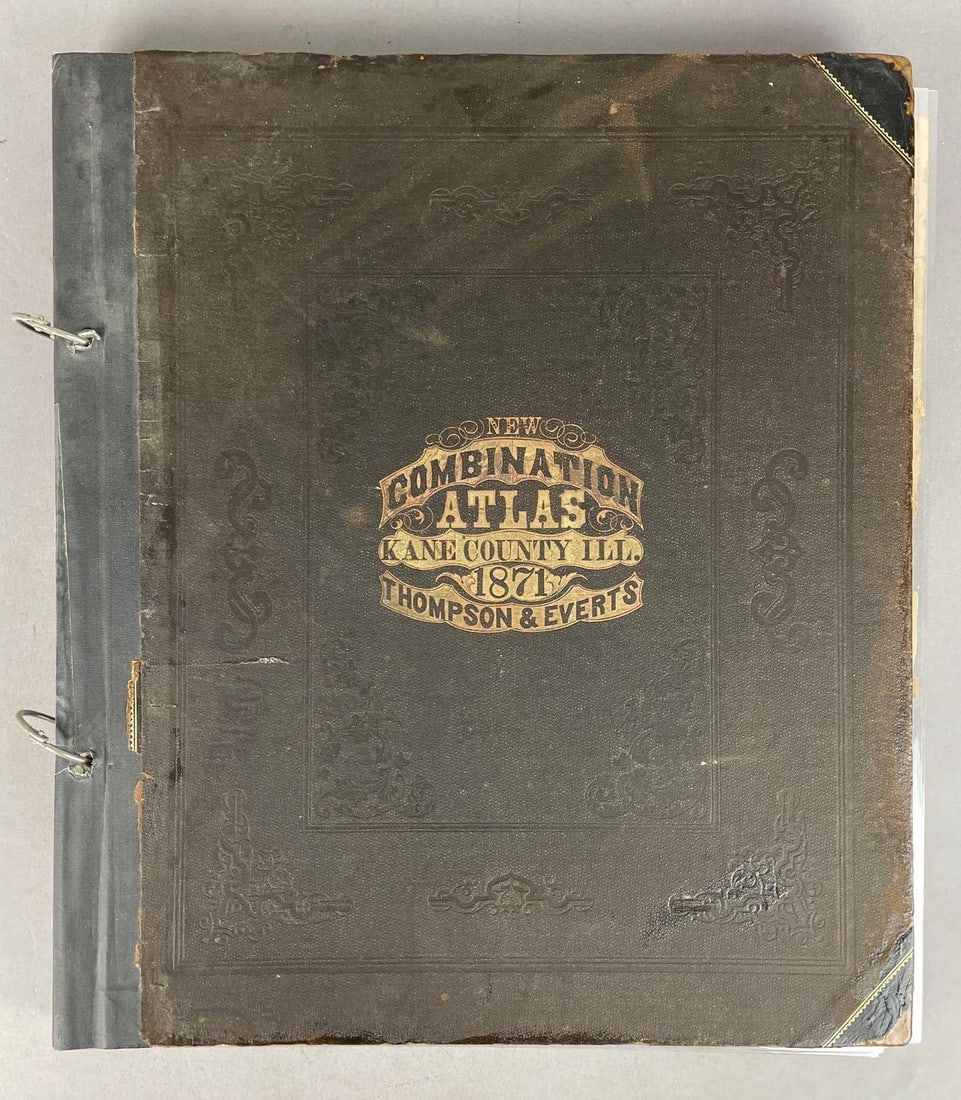 1871 Thompson and Everts New Combination Atlas of Kane County Illinois: Pages protected, measures 17 1/2 inches x 15 1/4 inches