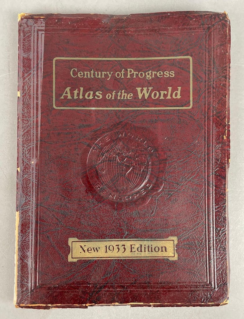 1933 Chicago Worlds Fair Century of Progress Atlas of the World: Souvenir edition, measures 10 1/2 inches x 7 1/2 inches