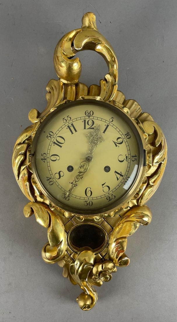 Vintage Gilded Rococo Style Wind-Up Wall Clock (1 of 3)