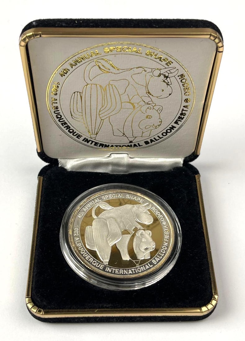 1992 Official Albuquerque International Balloon Fiesta Special Shape Rodeo 1 oz .999 Fine Silver: Includes COA, Mintage of 2,000