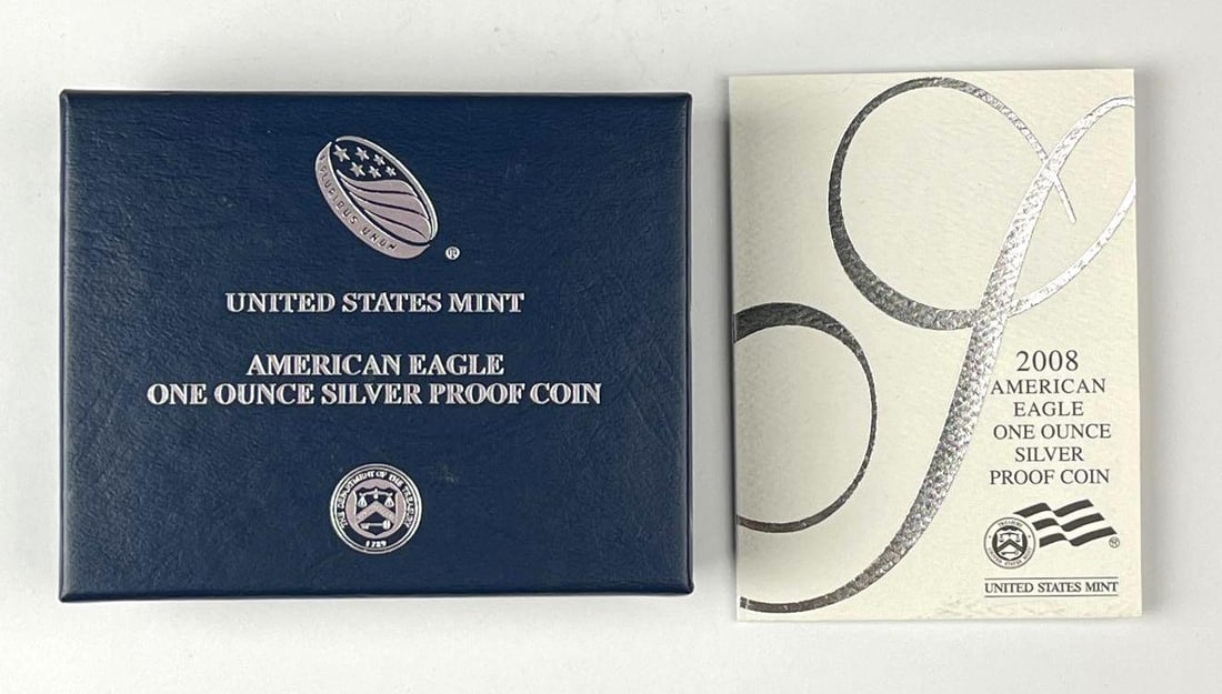 2008 W US Mint $1 American Silver Eagle 1 oz Fine Silver Proof Coin: Includes COA
