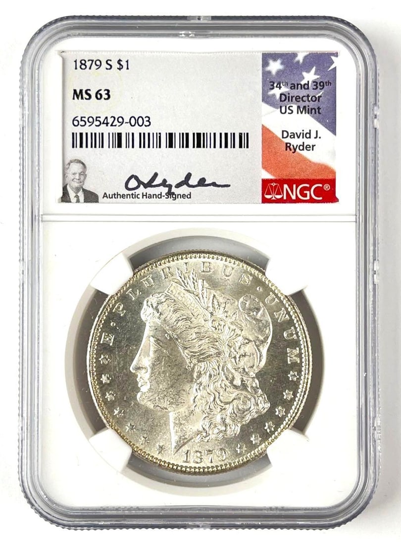 1879 S US Morgan Silver Dollar NGC MS63: Signed David J Ryder