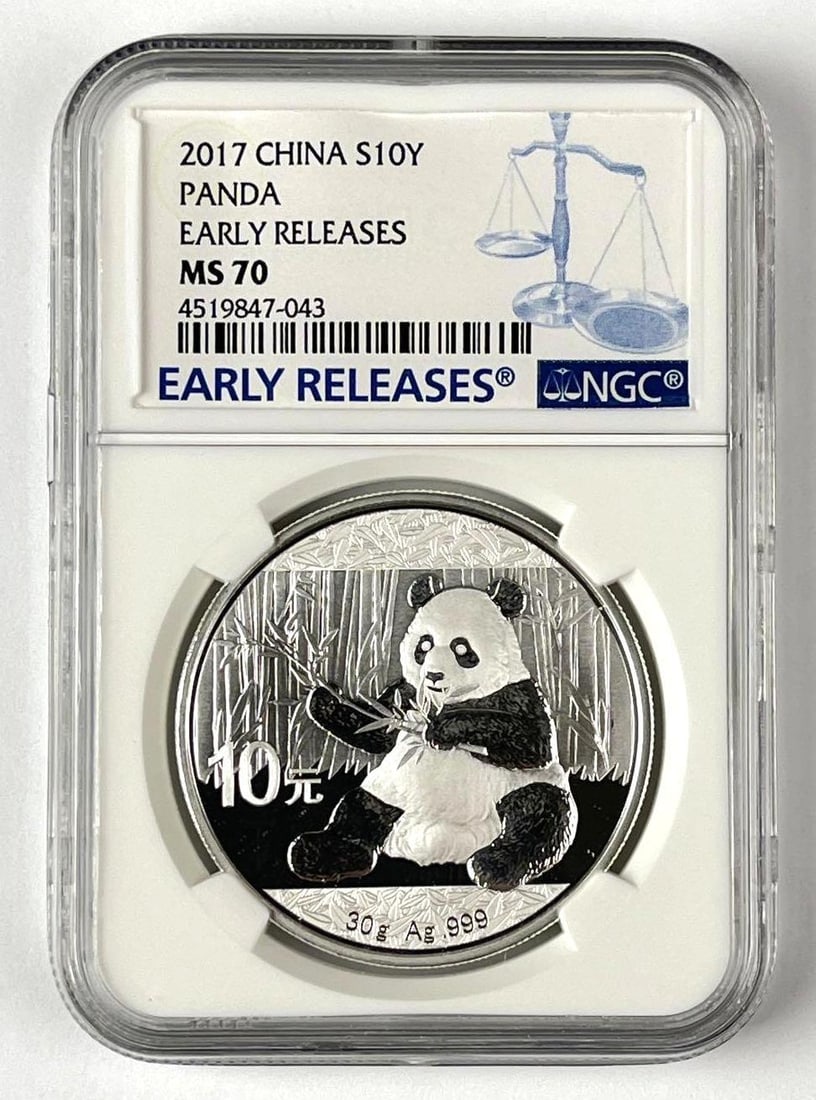 2017 China 10 Yuan Panda 30 Grams .999 Fine Silver Round MS70 (1 of 2)