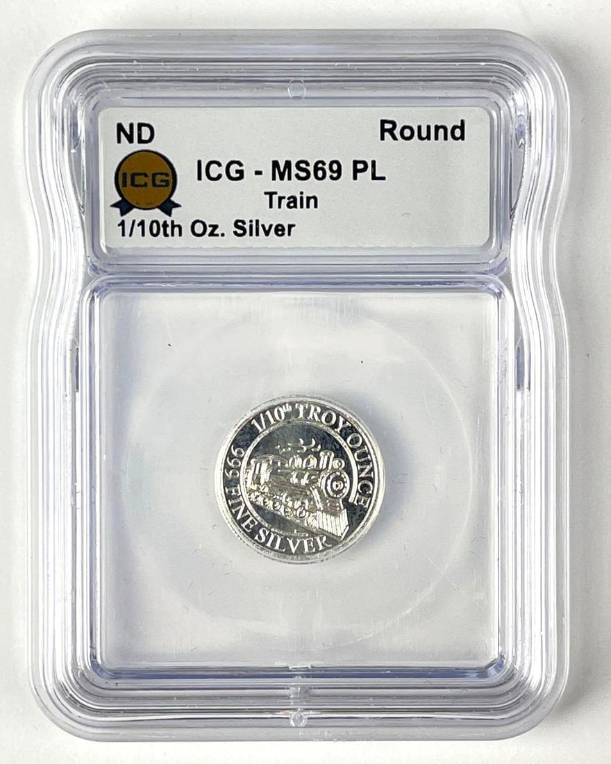 Monarch Precious Metal Train 1/10 oz 999 Fine Silver Round ICG MS69 PL: Monarch Precious Metal Train 1/10 oz 999 Fine Silver Round ICG MS69 PL