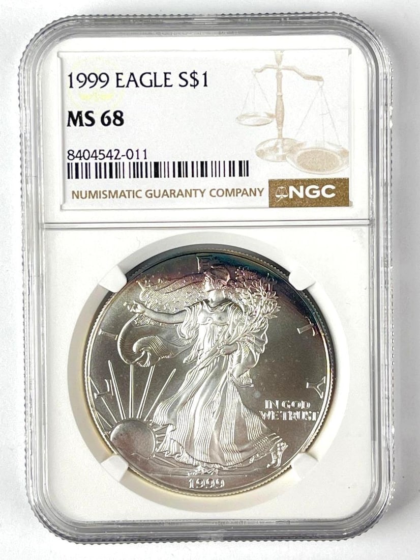 1999 US $1 American Silver Eagle 1 oz Fine Silver Coin NGC MS68: 1999 US $1 American Silver Eagle 1 oz Fine Silver Coin NGC MS68