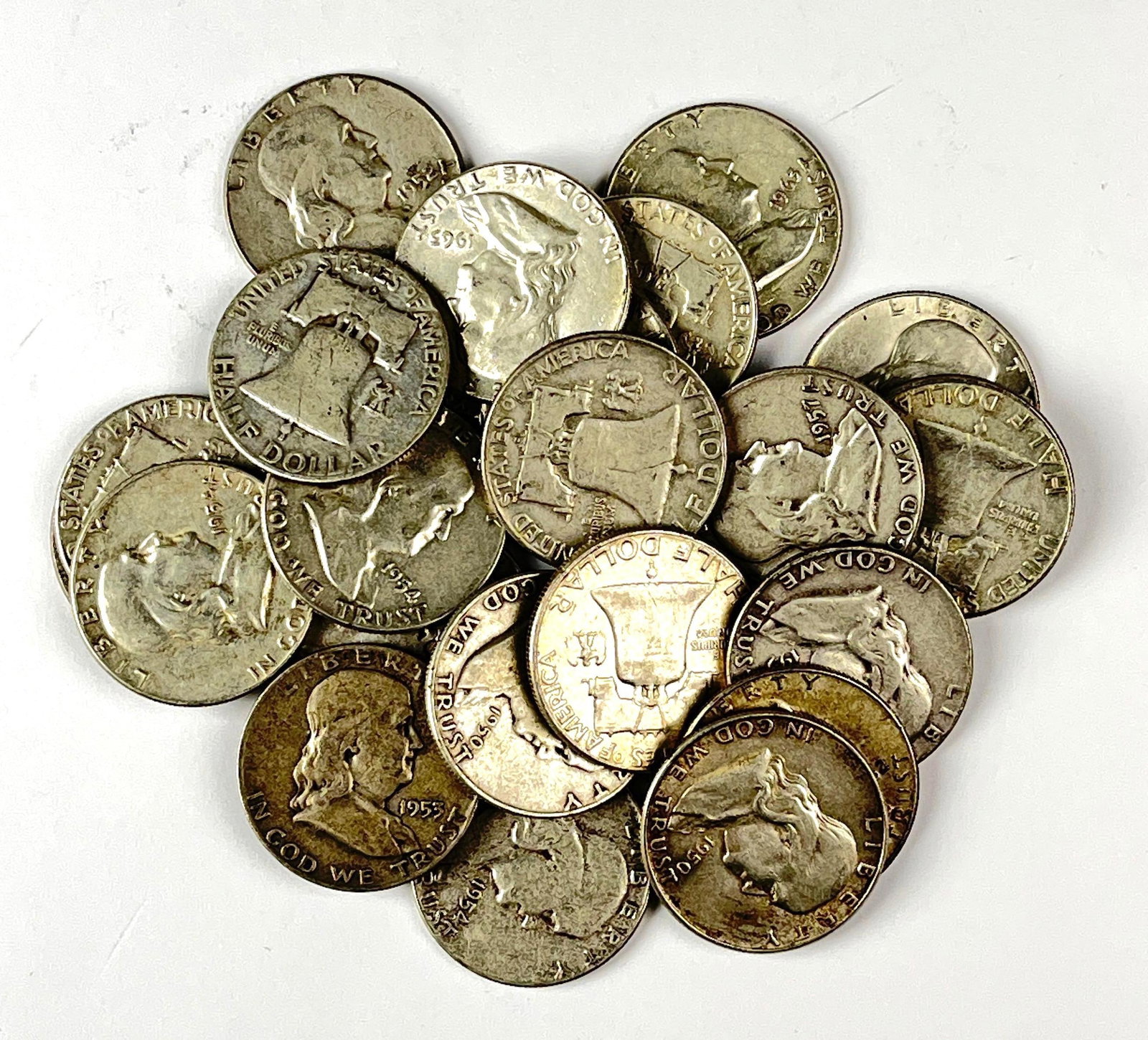 Group of 23 US Franklin 90% Silver Half Dollars in a Roll (1 of 2)