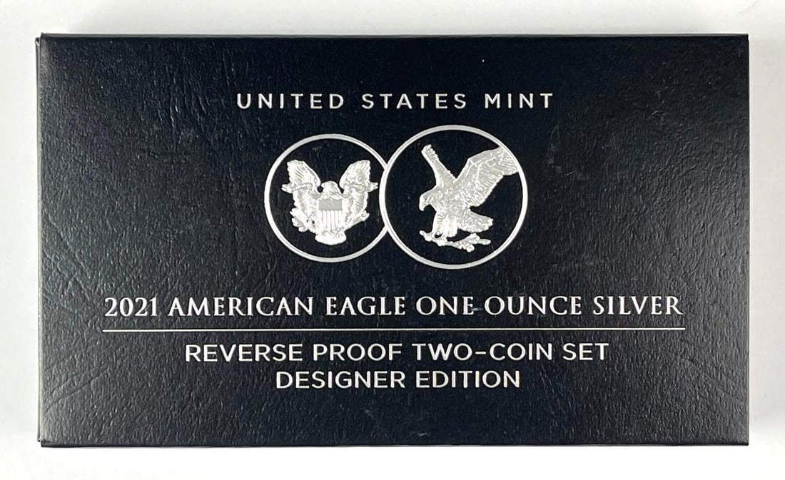 2021 US Mint $1 American Silver Eagle 1 oz Fine Silver Reverse Proof Two Coin Set Designer Edition: Includes COA