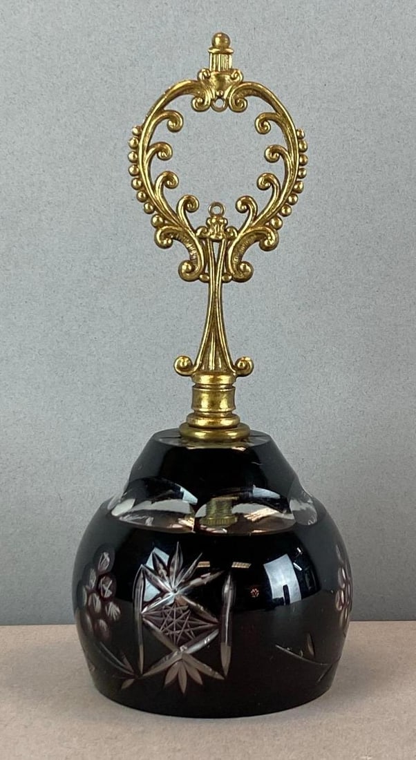 Ruby Cut To Clear Glass Bell: Measures 7 1/2 inches H x 3 1/4 inches W