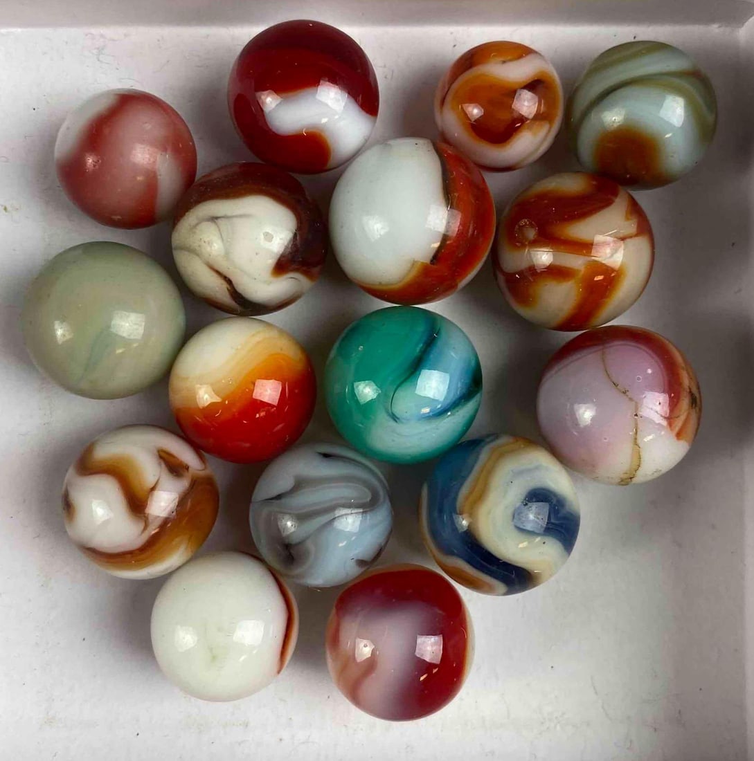 Group of 16 Vintage Vitro Agate Tri-Lite Glass Marbles (1 of 3)