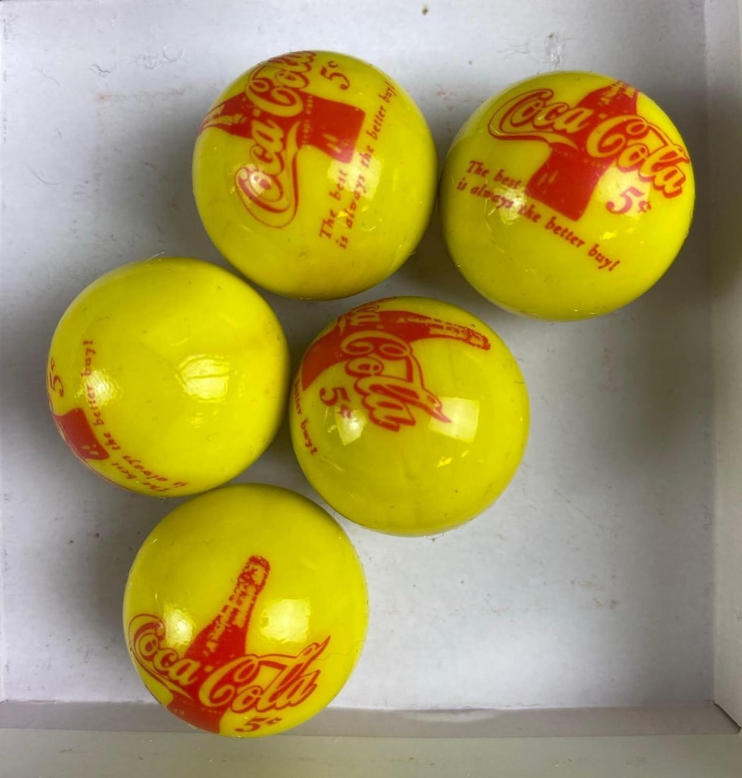 Group of 5 Coca-Cola Advertising Glass Marble Shooters: includes 5 cent Coca Cola Advertising.
