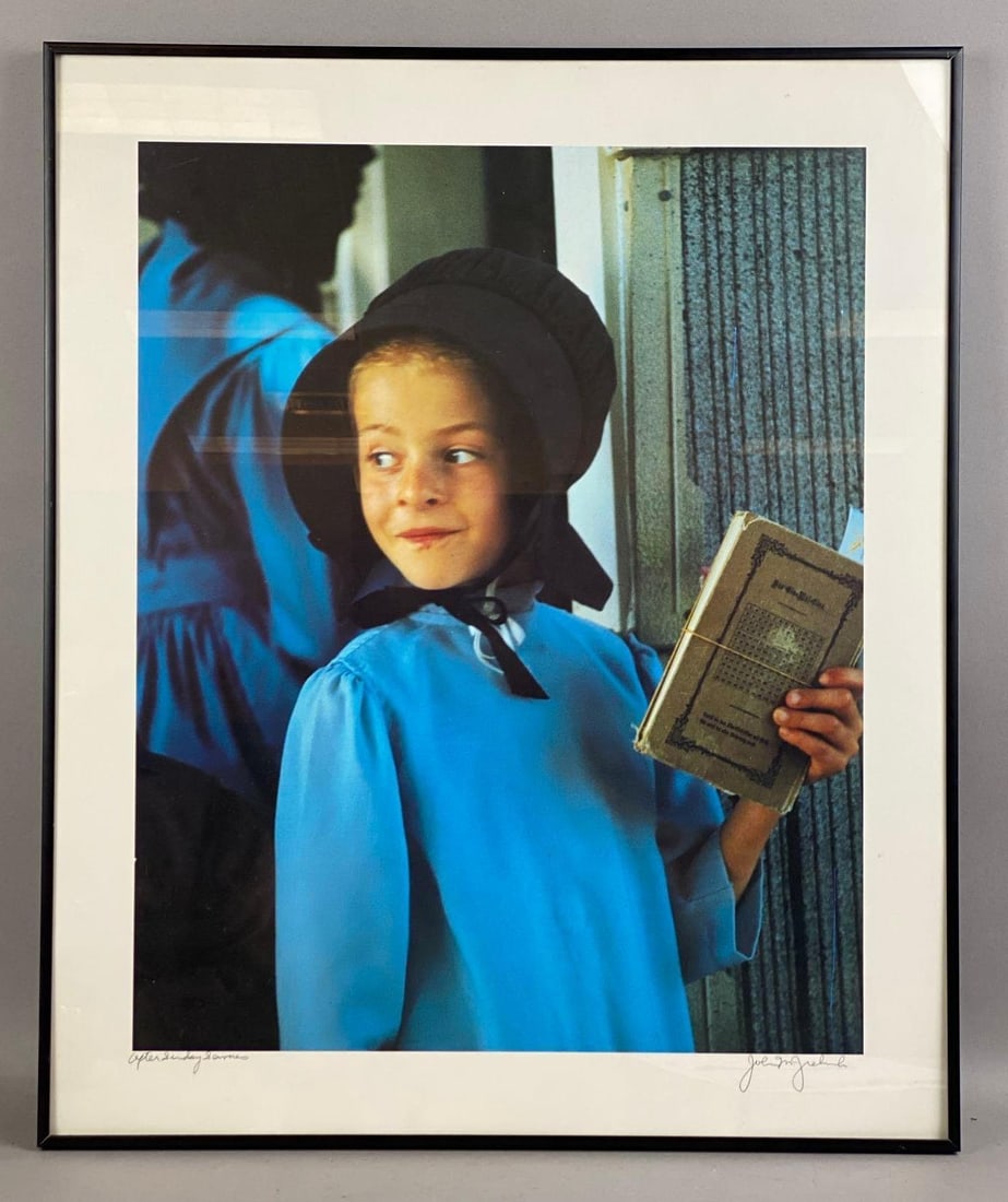 Vintage 1988 Framed Iowa Amish Girl With Prayer Book Print (1 of 3)