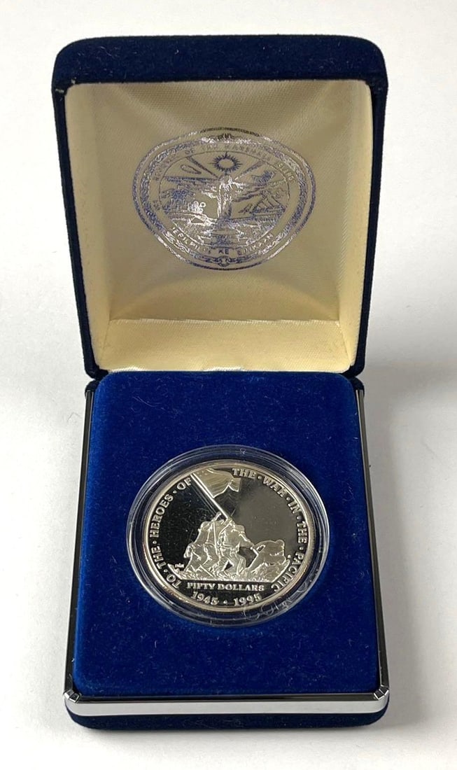 1995 Republic of the Marshall Islands $50 Heroes of the War in the Pacific 1 oz .999 Fine Silver: Includes COA, Mintage of 50,000