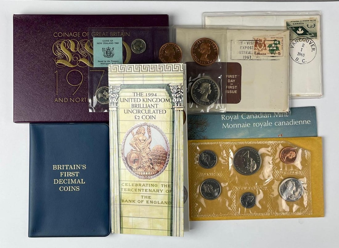 Group of Foreign Coin Proof Sets and More: Includes Great Britain, New Zealand and more.