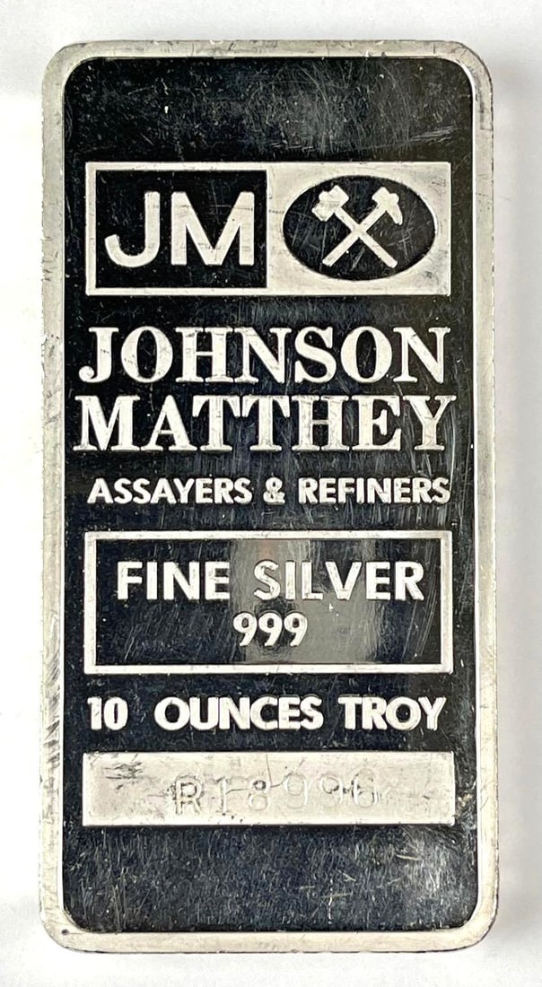 Johnson Matthey 10 oz 999 Fine Silver Ingot/ Bar: Johnson Matthey 10 oz 999 Fine Silver Ingot/ Bar