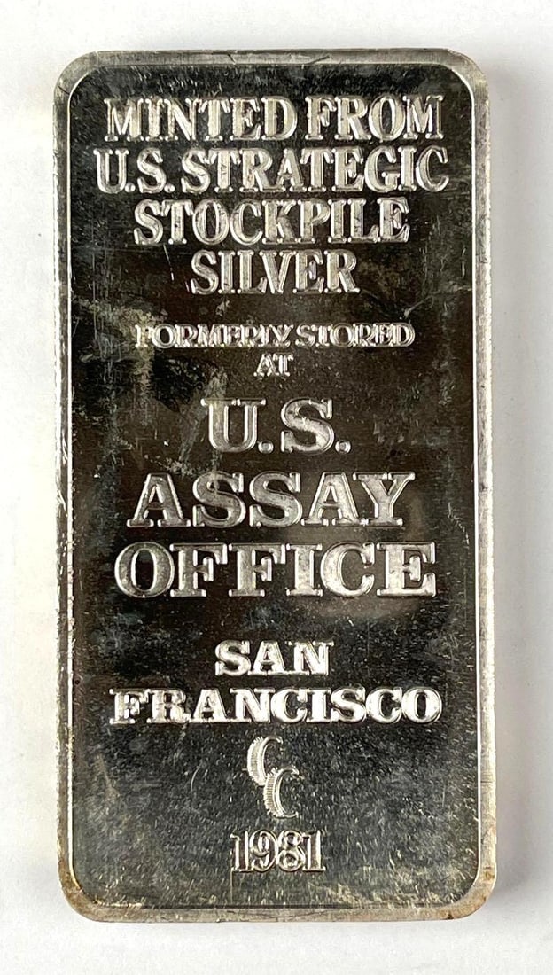 1981 San Francisco CC Strategic Stockpile 10 oz .999 Fine Silver Ingot/ Bar: 1981 San Francisco CC Strategic Stockpile 10 oz .999 Fine Silver Ingot/ Bar