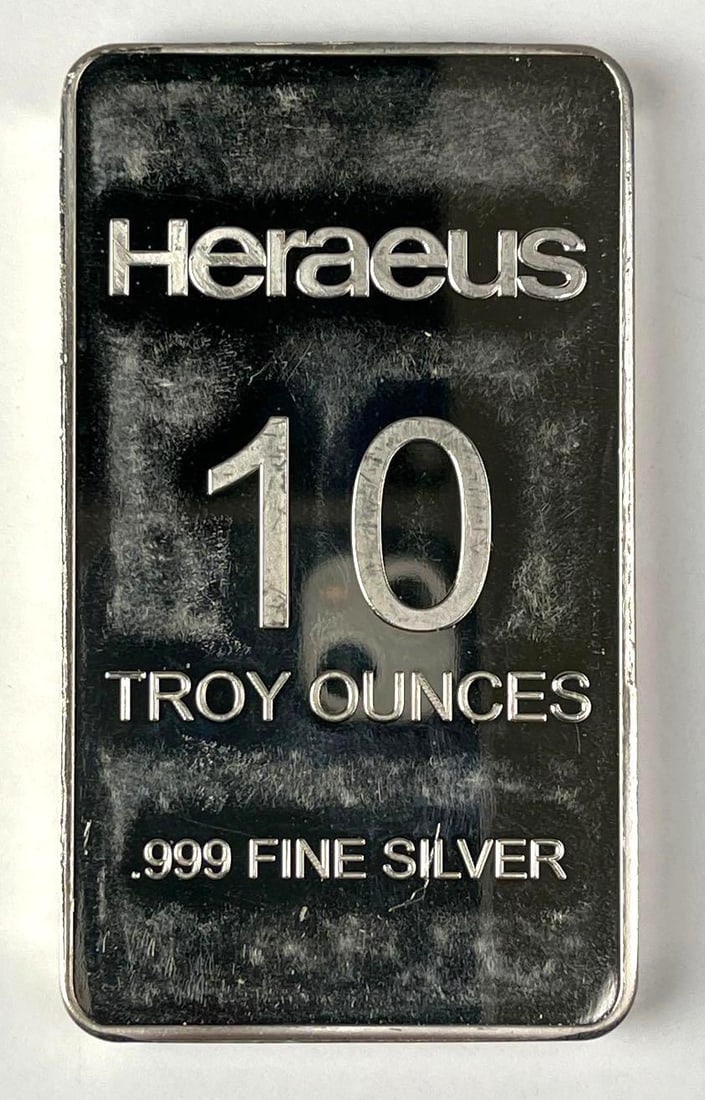 Heraeus 10 oz .999 Fine Silver Ingot/Bar: Heraeus 10 oz .999 Fine Silver Ingot/Bar
