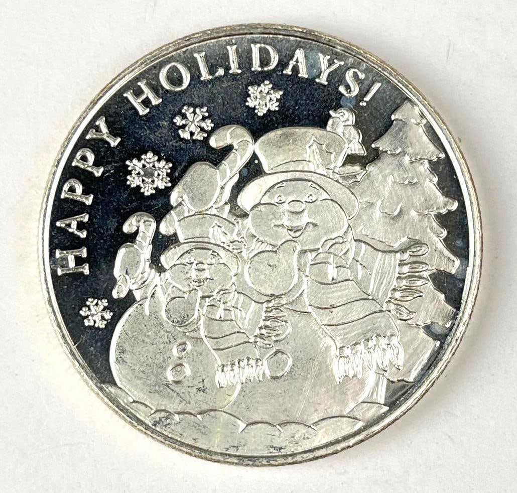 2022 Season Greetings Happy Holidays 1 oz .999 Fine Silver Round (1 of 2)