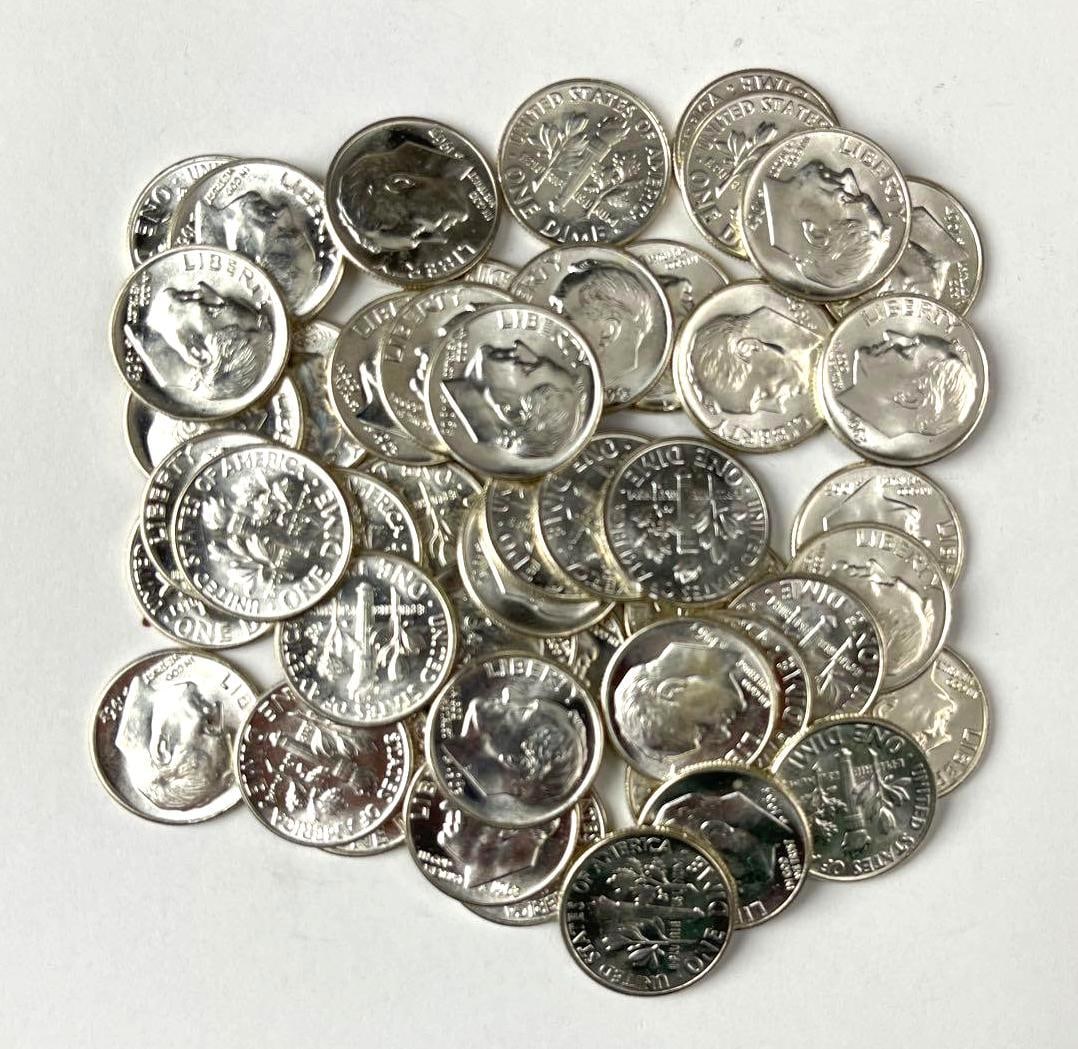 Group of US 48 1963 Roosevelt 90% Silver Dimes: Group of US 48 1963 Roosevelt 90% Silver Dimes